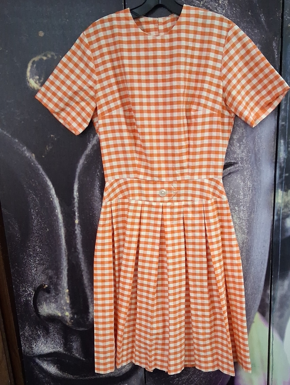 A Five Star Fashion Orange/white Gingham  Dress